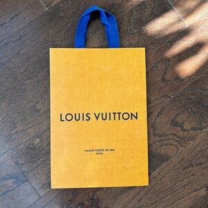 Louis Vuitton Orange Shopping Bag with Blue Ribbon Handles